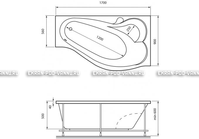Акриловая ванна Relisan Isabella 170x90x60 – купить по цене 24130 руб. в интернет-магазине в городе Киров картинка 4