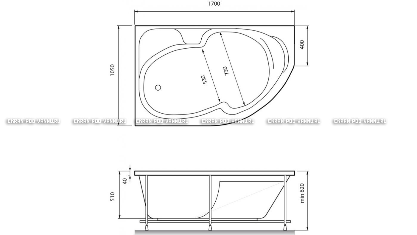 Акриловая ванна Relisan Sofi 170x105 – купить по цене 23480 руб. в интернет-магазине в городе Киров картинка 13
