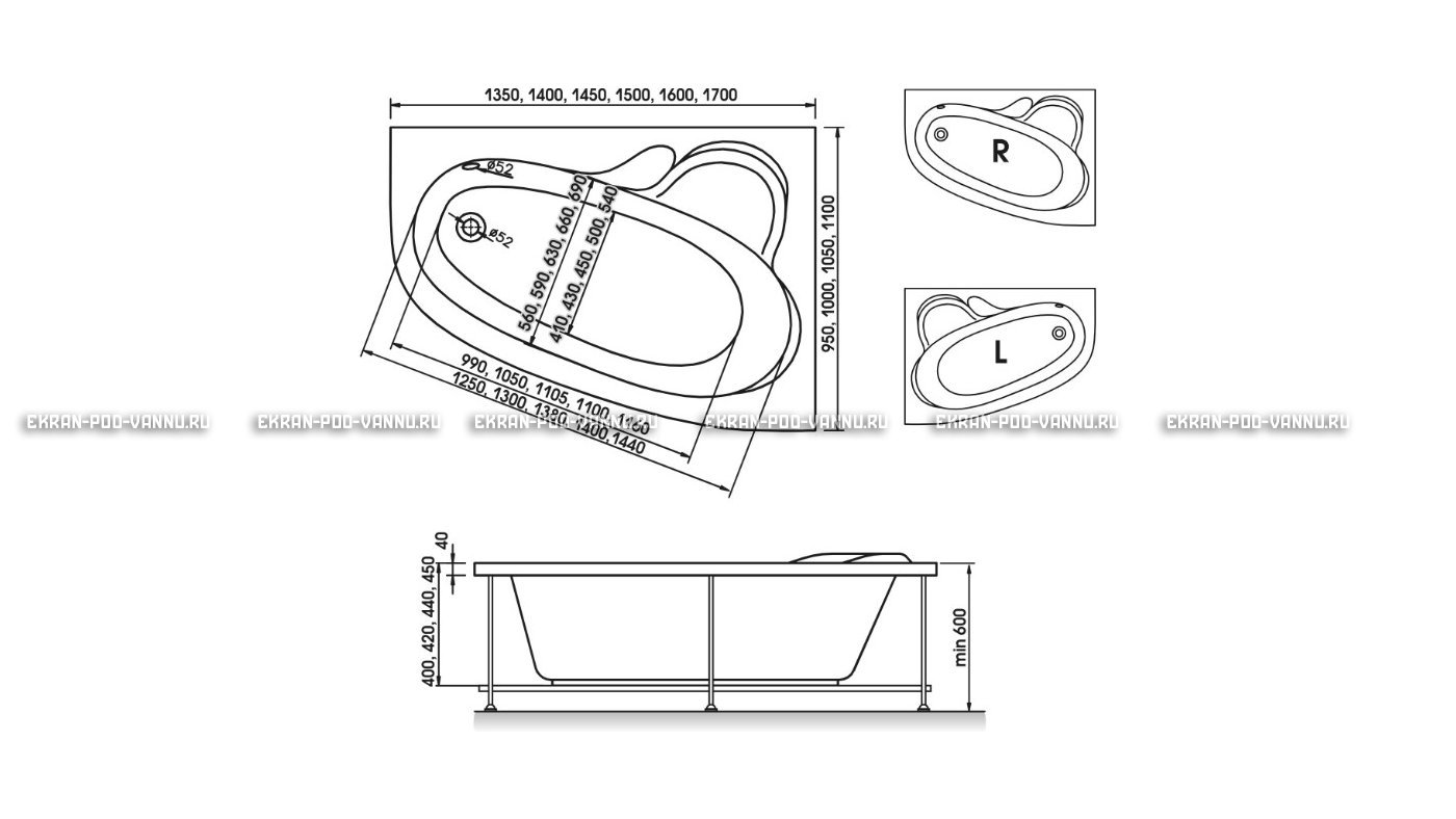 Акриловая ванна Relisan Ariadna 150x100 – купить по цене 25650 руб. в интернет-магазине в городе Киров картинка 10