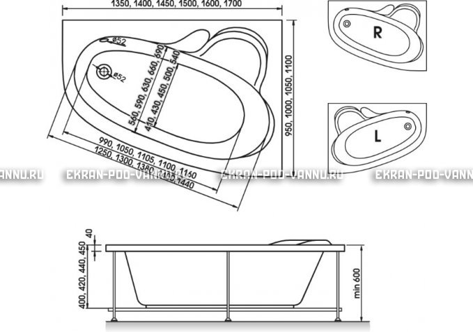 Акриловая ванна Relisan Ariadna 150x100 – купить по цене 25650 руб. в интернет-магазине в городе Киров картинка 3