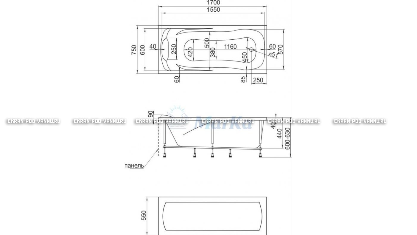 Акриловая ванна 1MarKa Calypso 170x75 – купить по цене 13950 руб. в интернет-магазине в городе Киров картинка 22