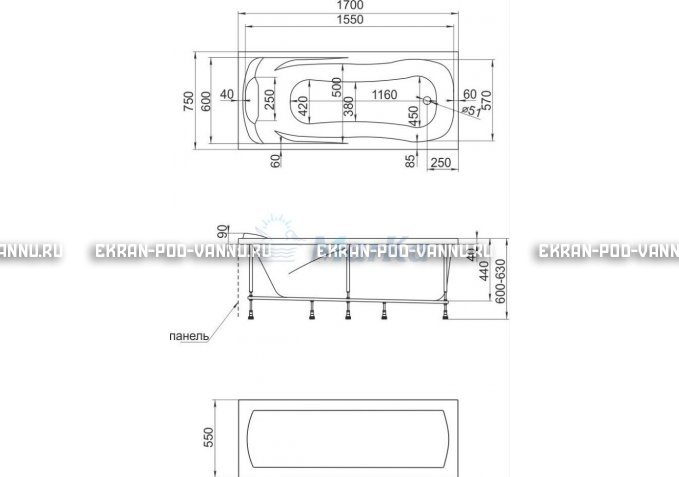 Акриловая ванна 1MarKa Calypso 170x75 – купить по цене 13950 руб. в интернет-магазине в городе Киров картинка 7