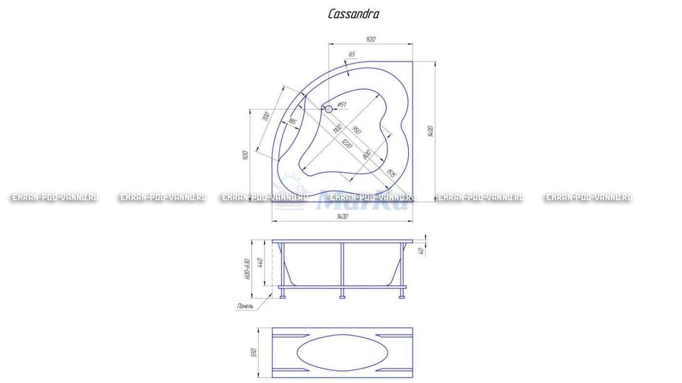Акриловая ванна 1MarKa Cassandra 140x140 – купить по цене 18620 руб. в интернет-магазине в городе Киров картинка 19