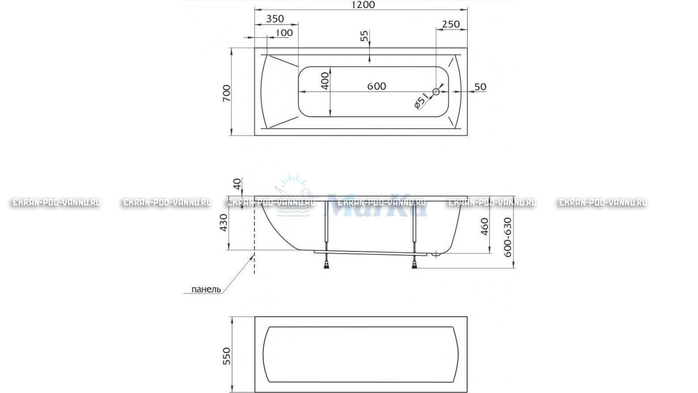 Акриловая ванна 1MarKa Modern 120x70 – купить по цене 7600 руб. в интернет-магазине в городе Киров картинка 13