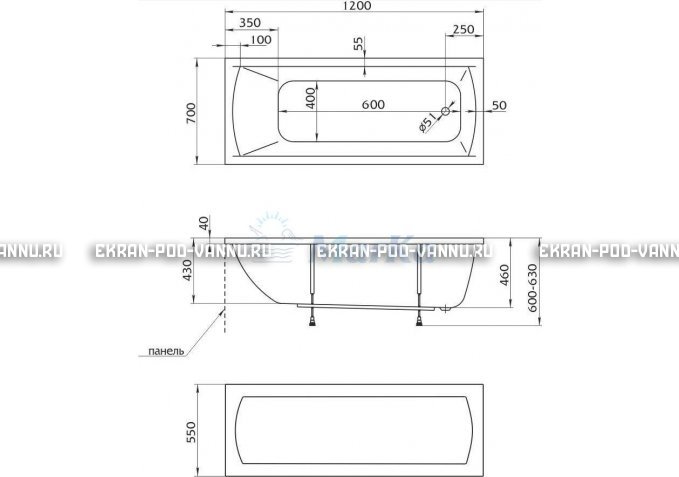 Акриловая ванна 1MarKa Modern 120x70 – купить по цене 7600 руб. в интернет-магазине в городе Киров картинка 4