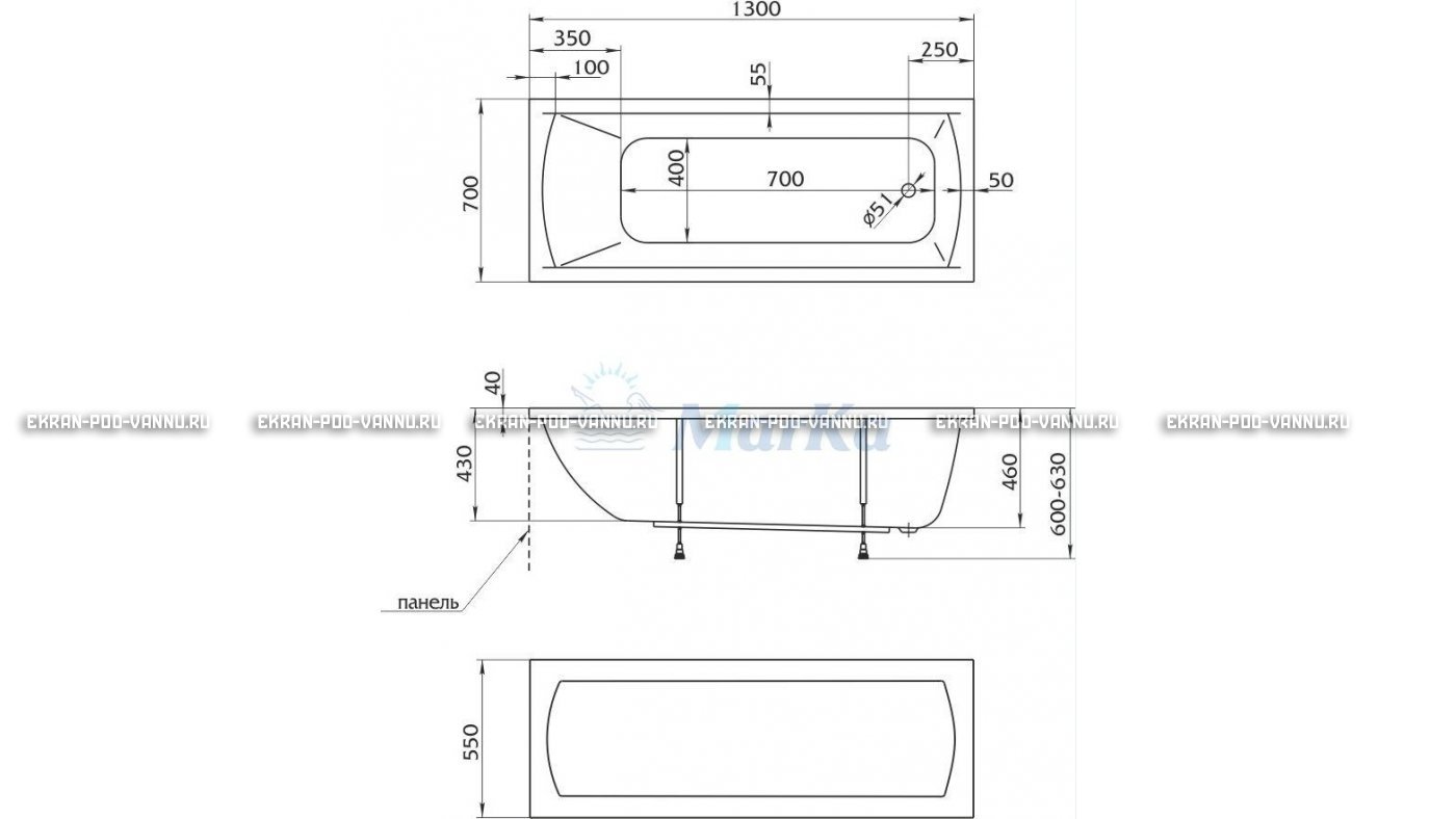Акриловая ванна 1MarKa Modern 130x70 – купить по цене 8620 руб. в интернет-магазине в городе Киров картинка 16