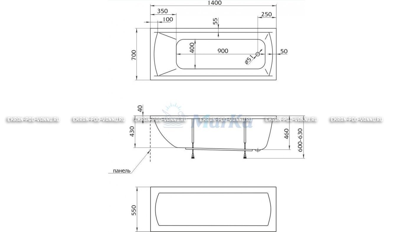 Акриловая ванна 1MarKa Modern 140x70 – купить по цене 8910 руб. в интернет-магазине в городе Киров картинка 16