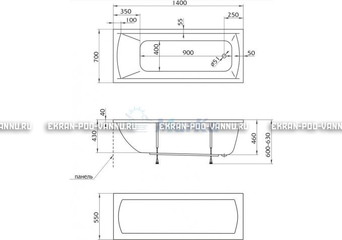 Акриловая ванна 1MarKa Modern 140x70 – купить по цене 8910 руб. в интернет-магазине в городе Киров картинка 5