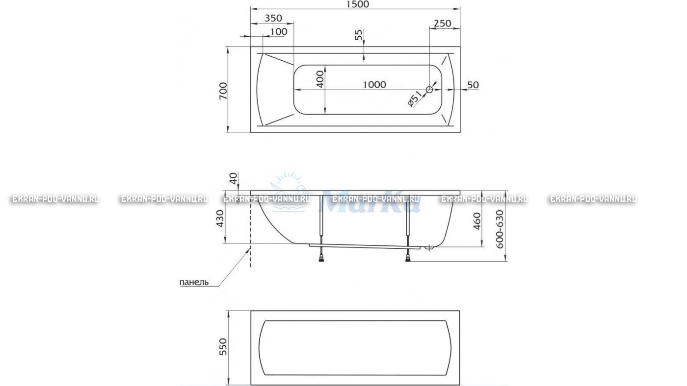 Акриловая ванна 1MarKa Modern 150x70 – купить по цене 9210 руб. в интернет-магазине в городе Киров картинка 13