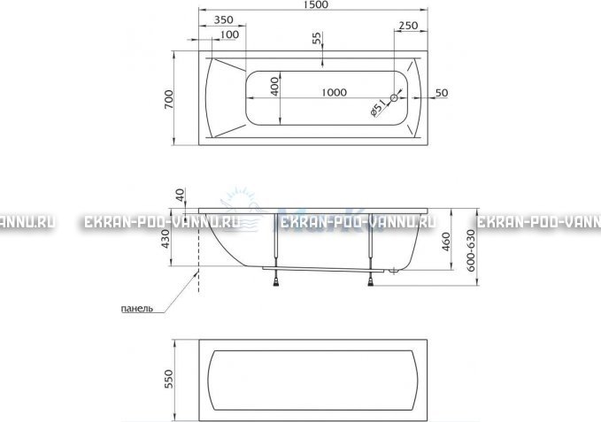 Акриловая ванна 1MarKa Modern 150x70 – купить по цене 9210 руб. в интернет-магазине в городе Киров картинка 4