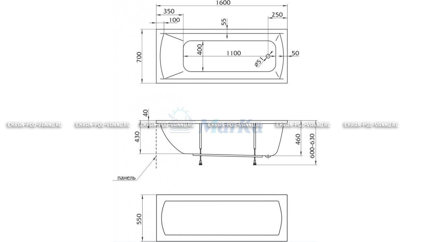 Акриловая ванна 1MarKa Modern 160x70 – купить по цене 9410 руб. в интернет-магазине в городе Киров картинка 16