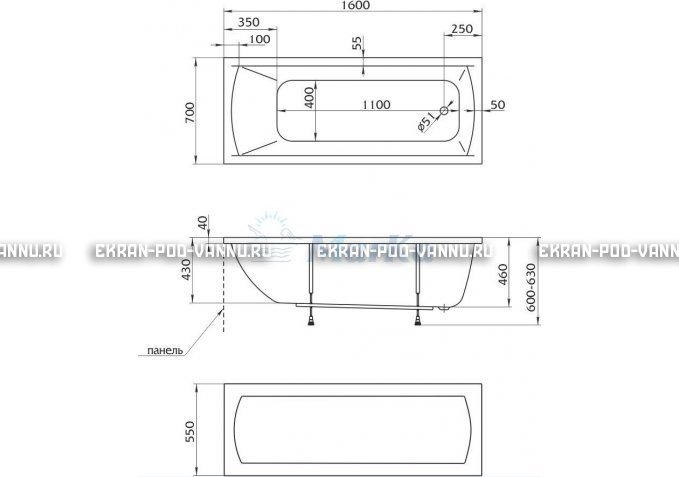 Акриловая ванна 1MarKa Modern 160x70 – купить по цене 9410 руб. в интернет-магазине в городе Киров картинка 5