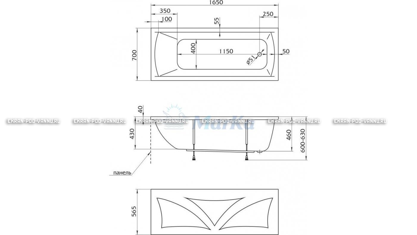 Акриловая ванна 1MarKa Modern 165x70 – купить по цене 9810 руб. в интернет-магазине в городе Киров картинка 16