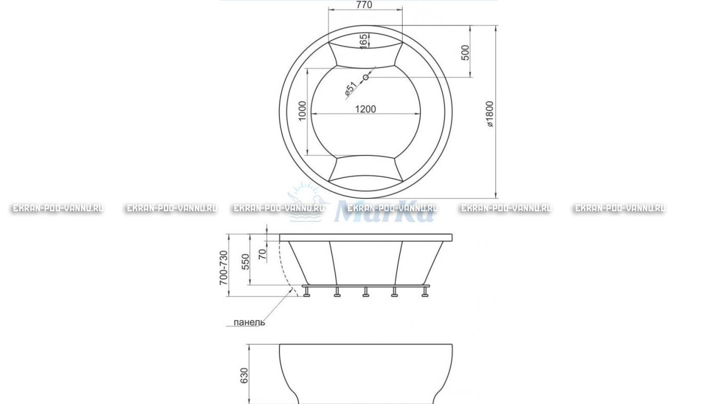 Акриловая ванна 1MarKa Omega 180x180  – купить по цене 42450 руб. в интернет-магазине в городе Киров картинка 13