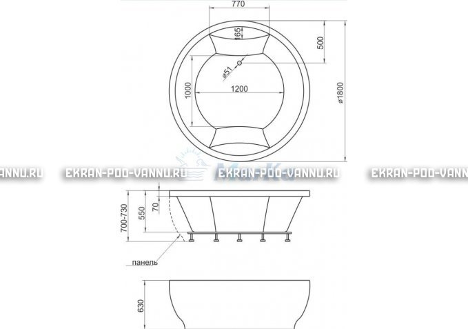 Акриловая ванна 1MarKa Omega 180x180  – купить по цене 42450 руб. в интернет-магазине в городе Киров картинка 4
