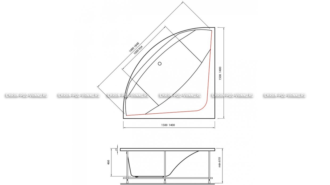 Акриловая ванна Vayer Boomerang 140x140 – купить по цене 53070 руб. в интернет-магазине в городе Киров картинка 15