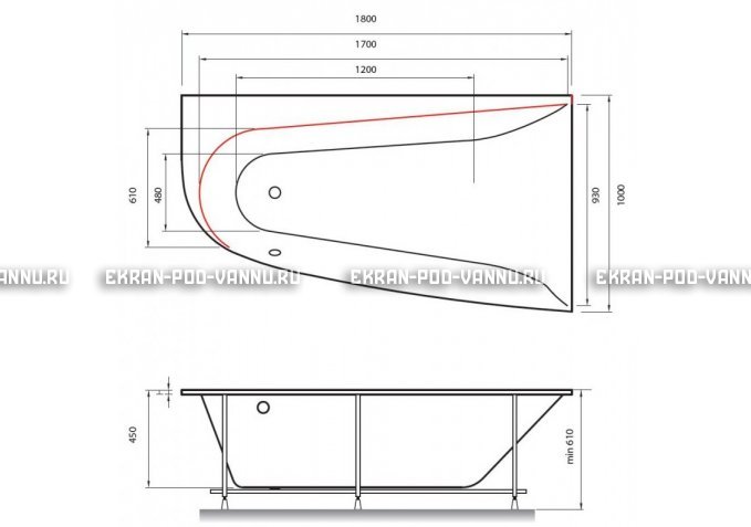 Акриловая ванна Vayer Boomerang 180x100 – купить по цене 53030 руб. в интернет-магазине в городе Киров картинка 2