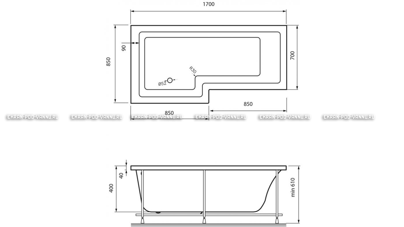 Акриловая ванна Vayer Options 170х70/85 – купить по цене 24110 руб. в интернет-магазине в городе Киров картинка 13