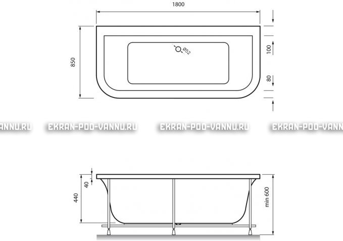Акриловая ванна Vayer Options BTW 180x85 – купить по цене 25880 руб. в интернет-магазине в городе Киров картинка 4