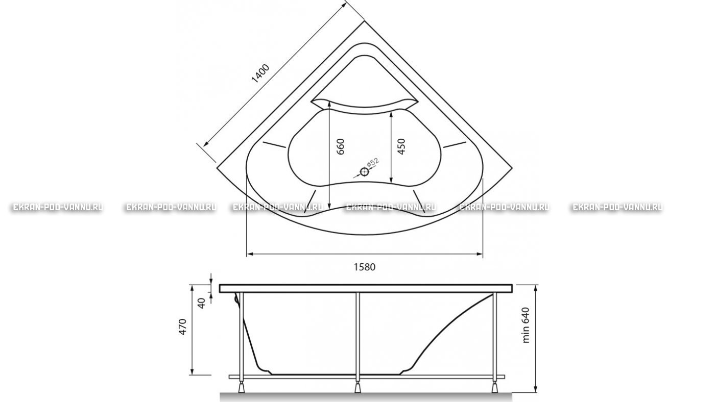 Акриловая ванна Vayer Persefona 140x140 – купить по цене 25230 руб. в интернет-магазине в городе Киров картинка 15