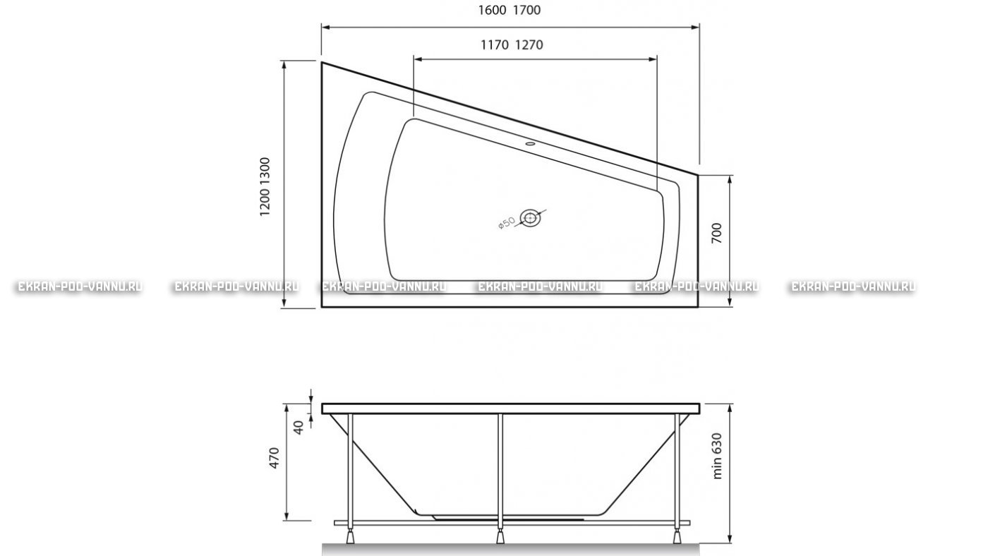 Акриловая ванна Vayer Trinitiy 170x130 – купить по цене 32590 руб. в интернет-магазине в городе Киров картинка 13