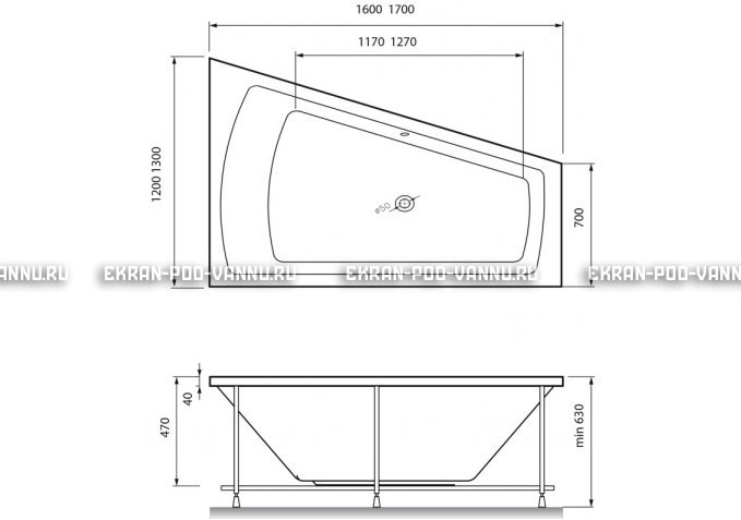 Акриловая ванна Vayer Trinitiy 170x130 – купить по цене 32590 руб. в интернет-магазине в городе Киров картинка 4